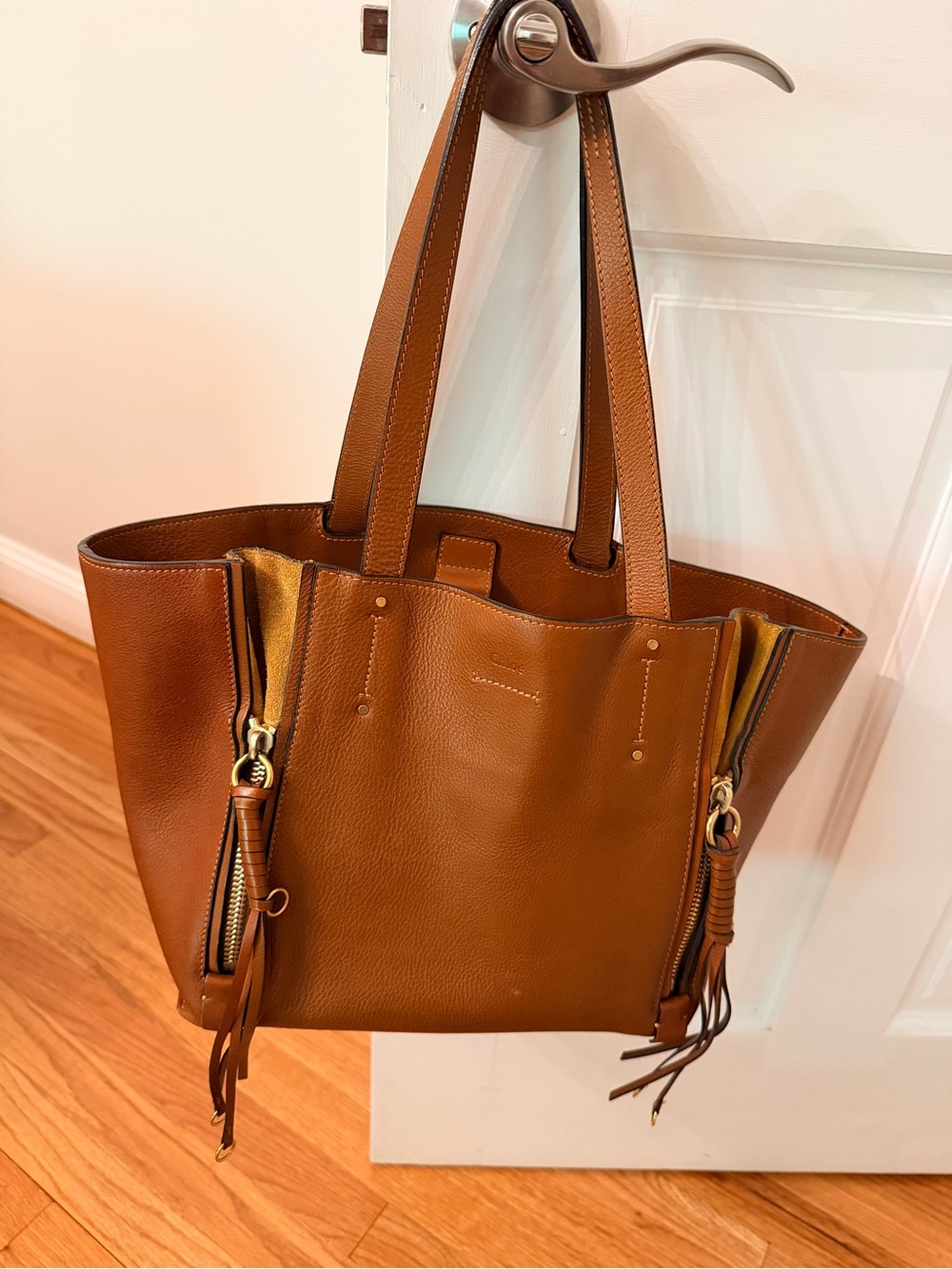 Authentic Chloe Milo Tote Women's Leather Tote Bag in Cognac, dust bag + creds